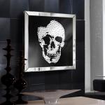 Skull Cuadro spiegel 60x60cm Transparentes Glas und schwarz lackiert