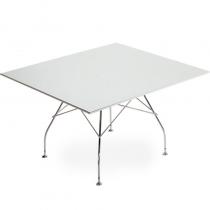 Glossy table carré 130x130cm laminado blanc cinc