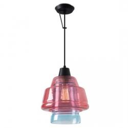 Color Lampe Suspension 1xE27 MAX 60W 24,4cm - Noir Mat Diffuseur decorado rose et Bleu