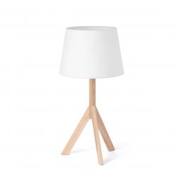 Hat Lampe de table E14 MAX 40W - Structure Bois abat-jour Tissu Blanc