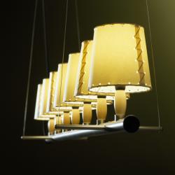 Fonda Europa Pendant Lamp linear 7 lampshades beige stitched Niquel