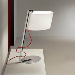 Flow Table Lamp 1L Chrome steel Inox + white lampshade