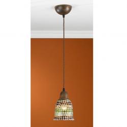 Lluvia Pendant Lamp 1L oxide forge + lampshade mosaic Green/Brown