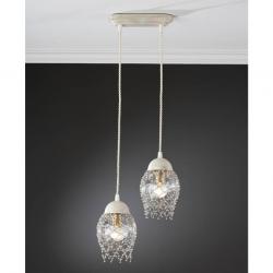 Pendant Lamp 2L patinated francés + lampshade Transparent mesh bica