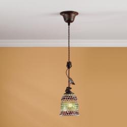 Zafire Pendant Lamp Small 1L oxide forge + lampshade mosaic Green/Brown