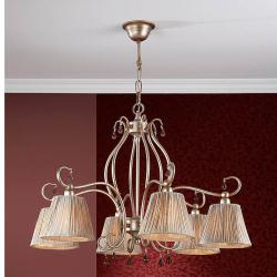 Salma Pendant Lamp 6L Small Silver Golden aged + lampshade fabric fruncida