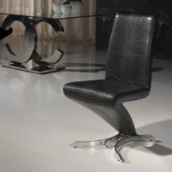 Boston silla metal Cromado/ Polipiel negro Cocodrilo