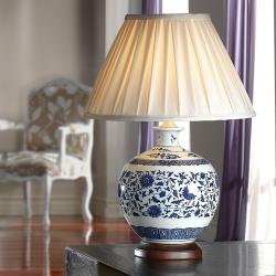 céramique Lampe de table blanc /Bleu avec abat-jour