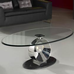 Luna table Centro ovale acier/marbre/Verre Biselado