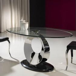 Luna mesa de jantar aço/mármore/Vidro Biselado + Vidro oval 180cm