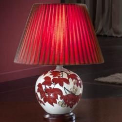 Sabina Table Lamp porcelain 1L white/Red + lampshade Plisada