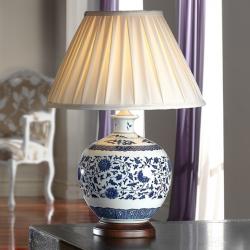 Talia Table Lamp porcelain 1L white/Blue + lampshade Plisada